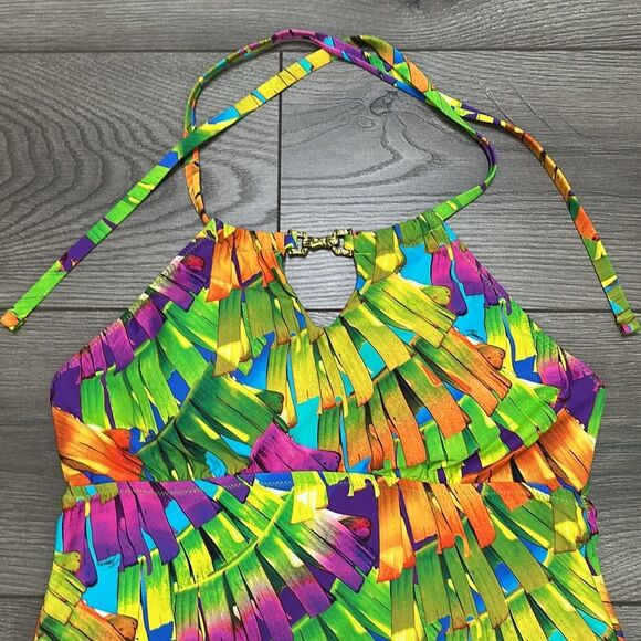 Trina Turk Polynesian Palms Two Piece Tankini Hipster Bottoms Multicolor *Size 8 - Picture 4 of 15
